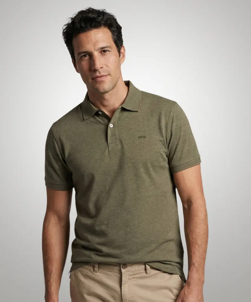 Melange Jersey Polo Shirt In Light Olive 1