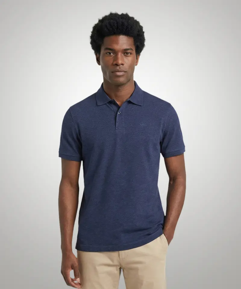 Melange Jersey Polo Shirt In Medium Blue 1