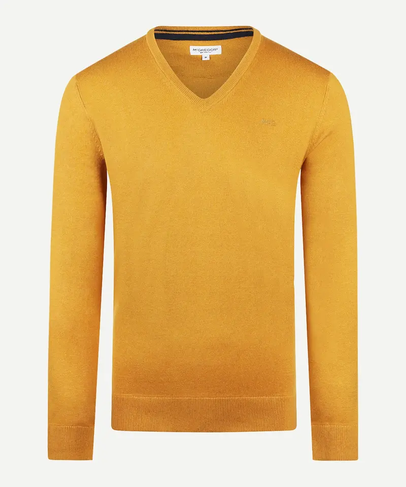 Merino-Cotton V-Neck Sweater In Autumnal Yellow 1