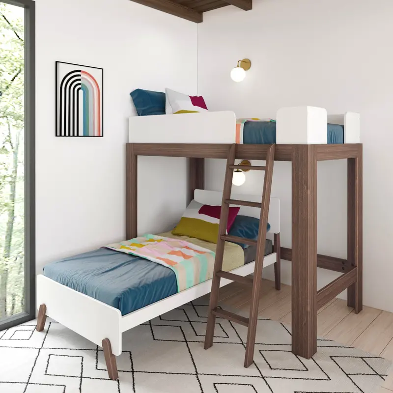 Mid-Century Modern L-Shaped Twin-Over-Twin Bunk Bed 1