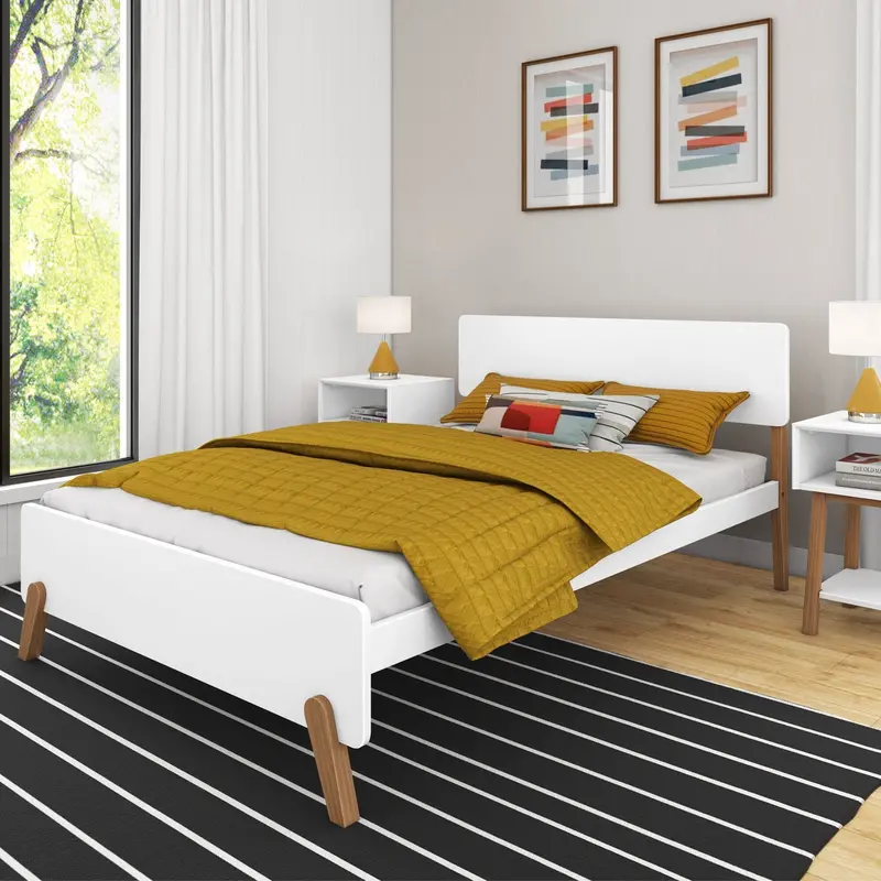Mid-Century Modern Platform Bed – Tapered Legs & Walnut Veneer 1