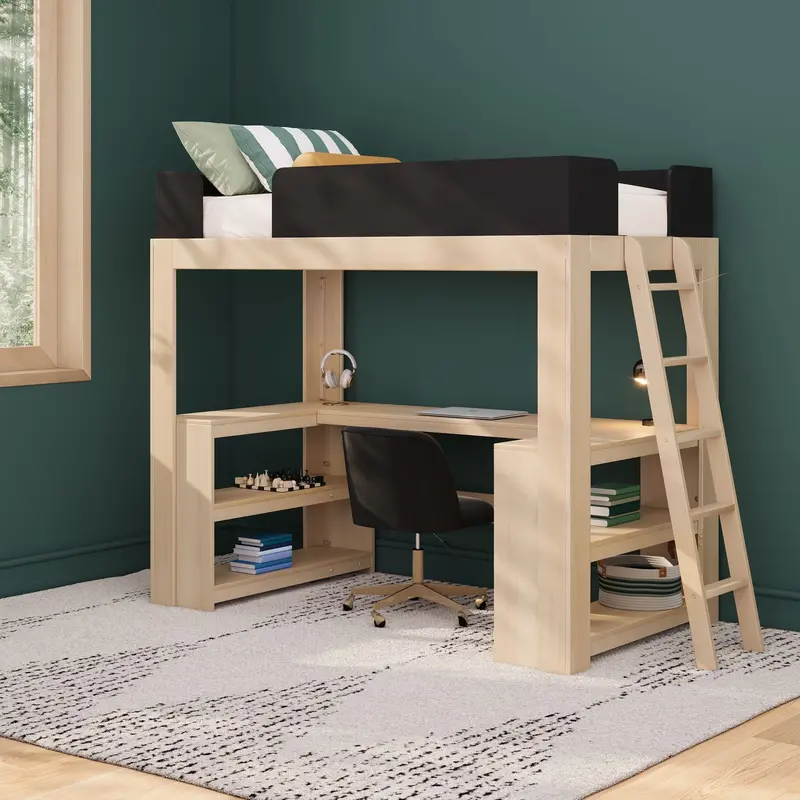 Mid-Century Twin Loft Bed With Wraparound Study Surface 3