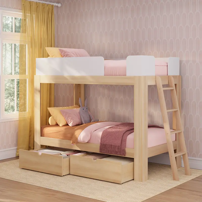 Mid-Century Twin-Over-Twin Bunk Bed With Under-Bed Drawers 1