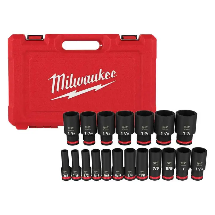 Milwaukee 49-66-7012 19-Piece Shockwave Impact Duty 1/2" Drive Deep Sae Socket Set 1