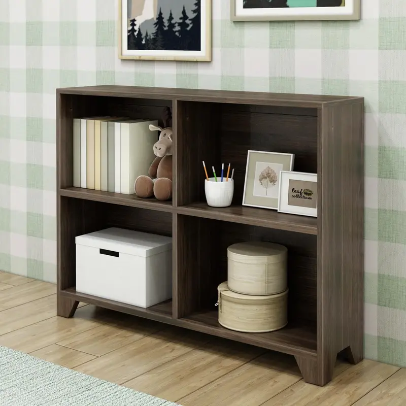 Modern Farmhouse Four-Shelf Wooden Bookcase 1