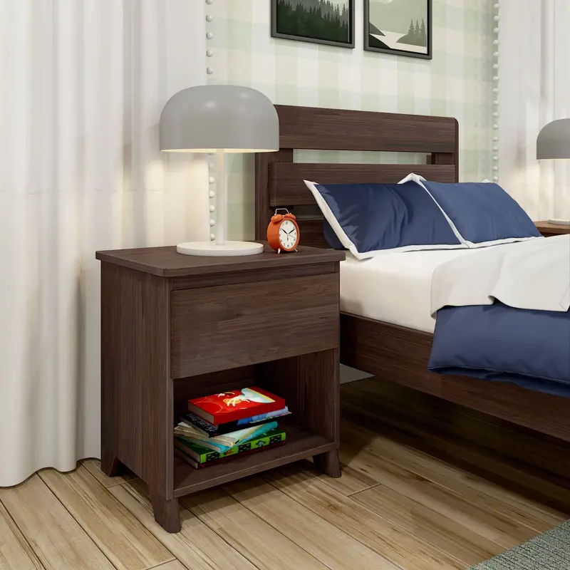 Modern Farmhouse Nightstand With Drawer And Shelf Storage 1