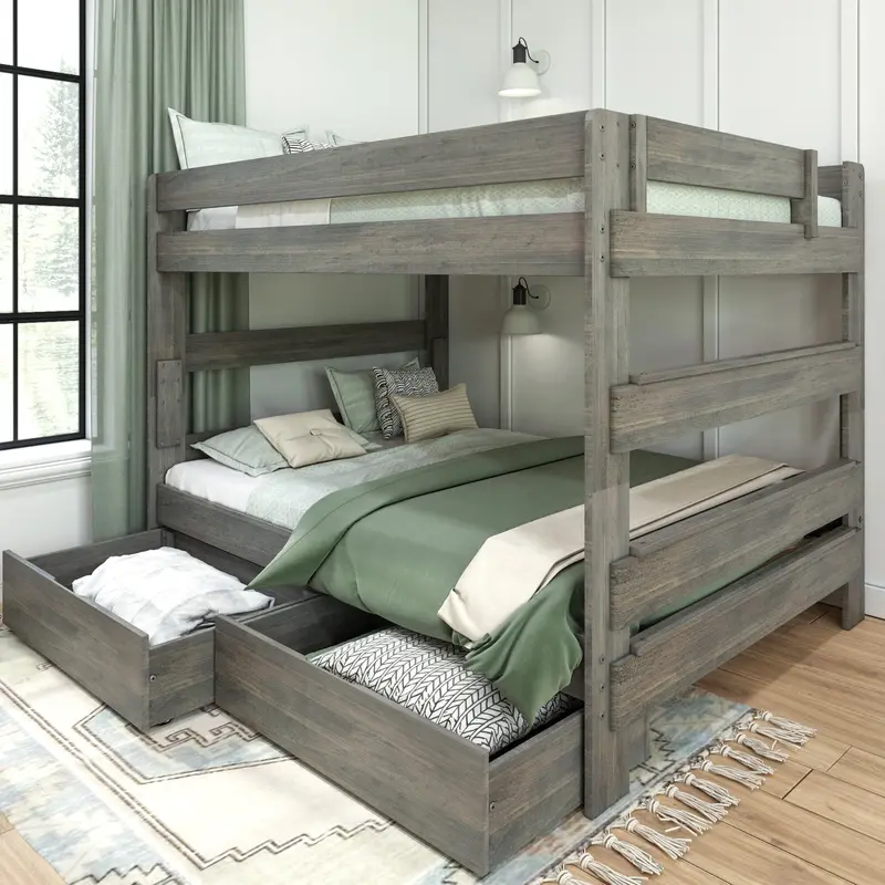 Modern Farmhouse Queen-Over-Queen Bunk Bed With Drawer Storage 1