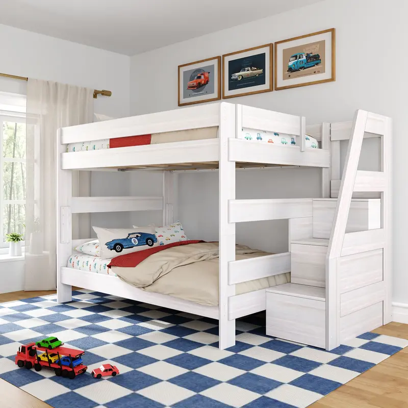 Modern Farmhouse Queen-Over-Queen Bunk Bed With Integrated Staircase 1