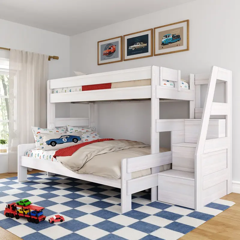 Modern Farmhouse Twin Xl-Over-Queen Bunk Bed With Stairway Entry 1