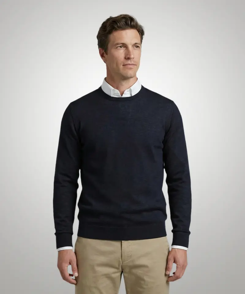 Navy Extra-Fine Merino Wool Crewneck Sweater 1