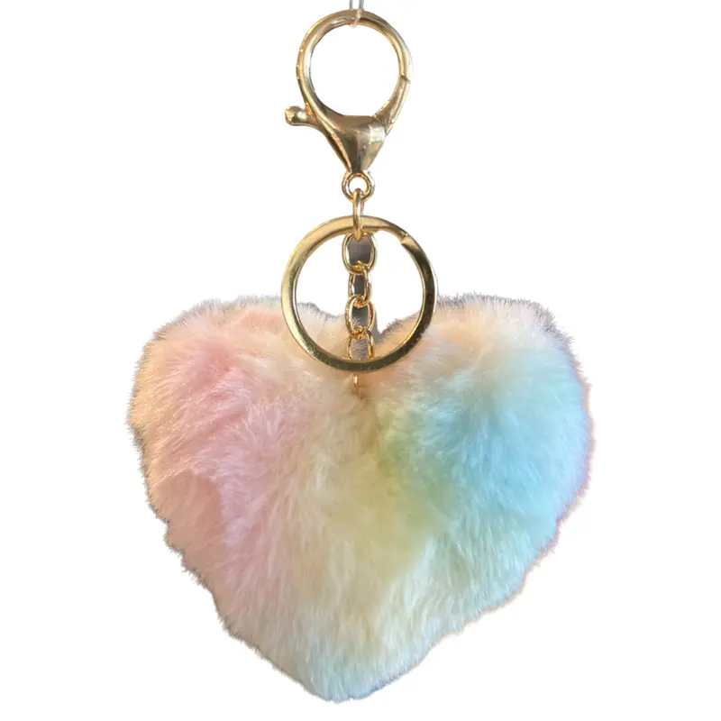Pastel Rainbow-Print Plush Heart Keychain 1