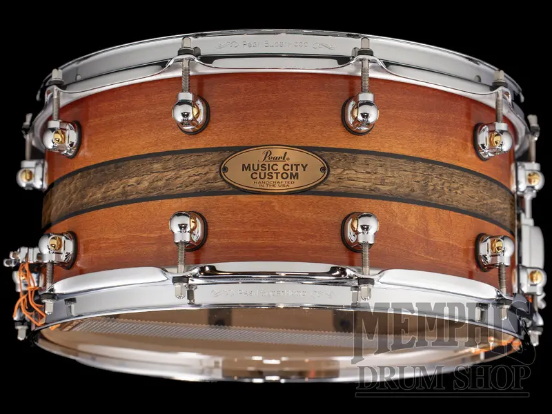 Pearl Music City Custom 14X6.5" Solid Maple Snare Drum – Bramble Burst Finish With Bourbon Barrel Inlay 1