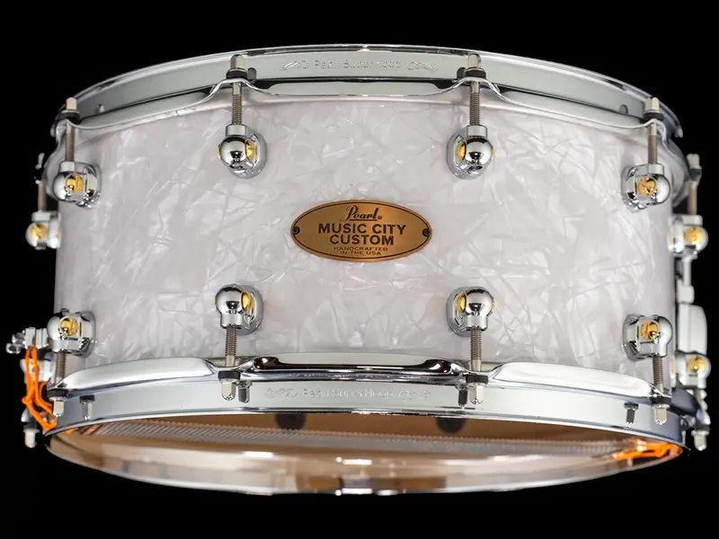 Pearl Music City Custom 14X6.5" Solid Maple Snare Drum – White Marine Pearl Finish 1