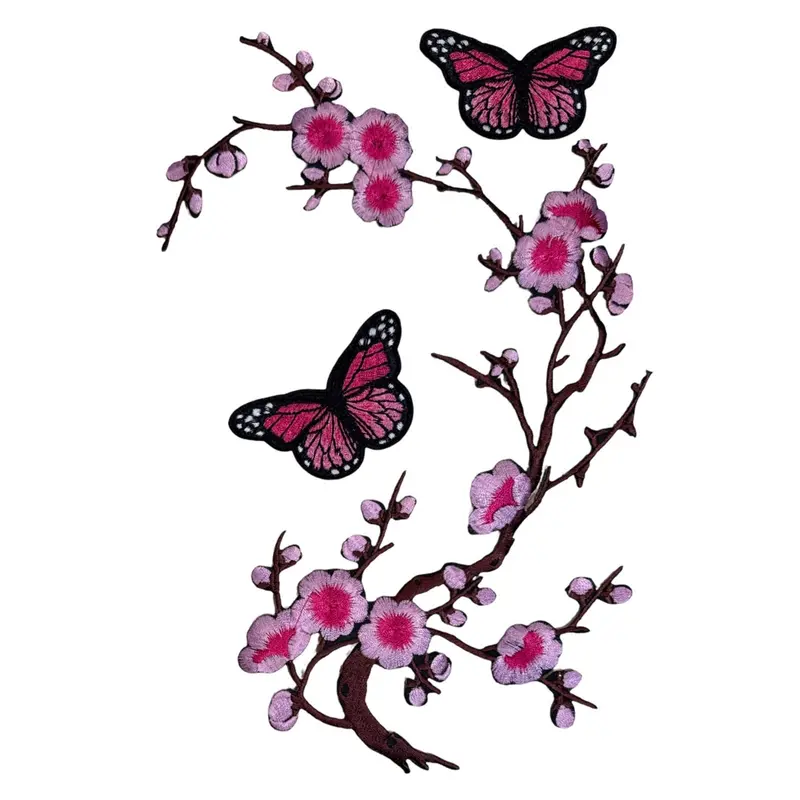 Pink Floral Blossom & Butterfly Iron-On Patch Set 1