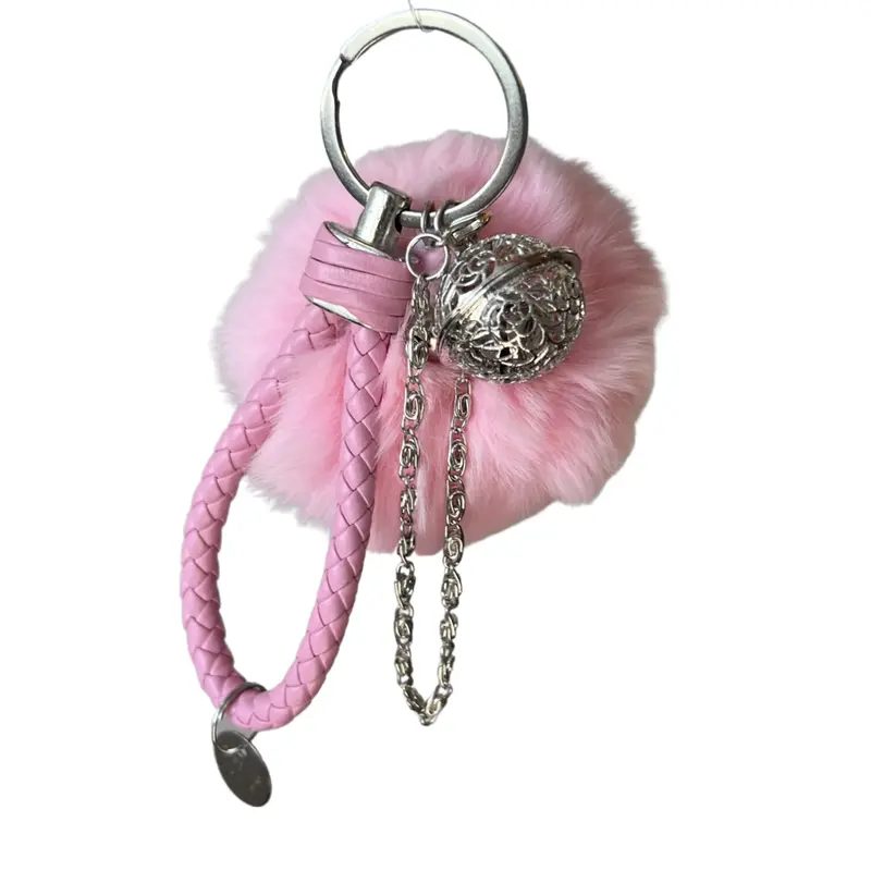 Pink Plush Pom-Pom Bag Charm Keychain 1