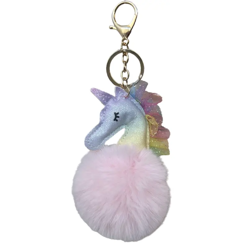 Pink Unicorn Fluffy Pom-Pom Bag Keychain 1