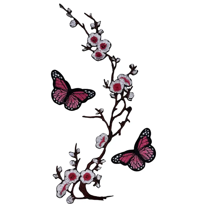 Pink & White Floral Blossom And Butterfly Iron-On Patch Set 1