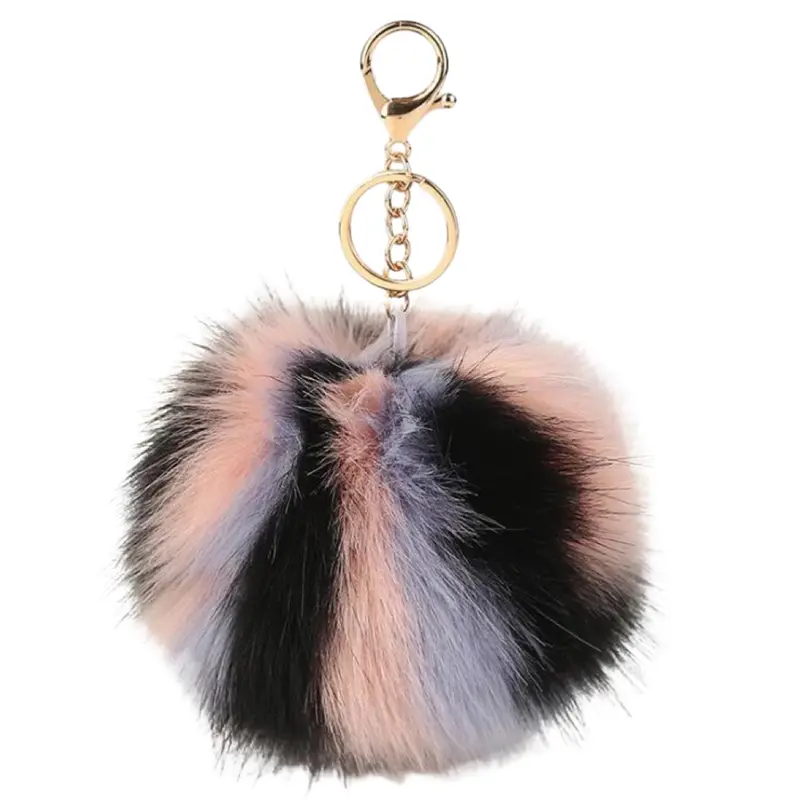 Pom-Pom Fluffy Keychain In Black, Purple, Salmon, And Pink 1