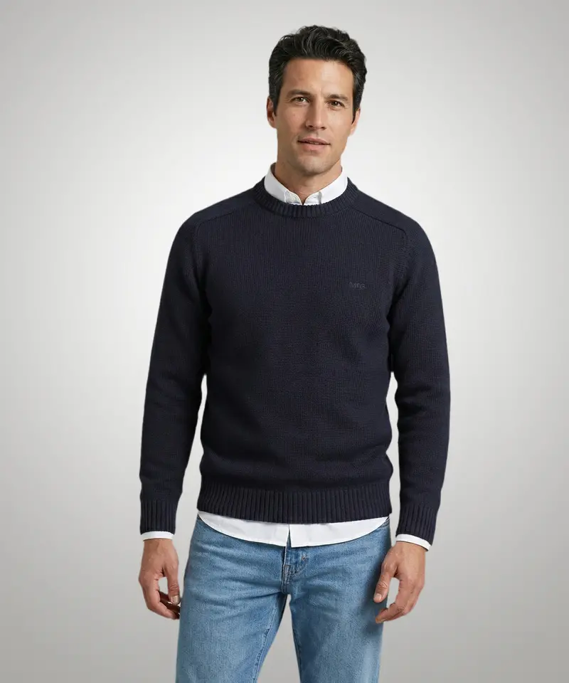 Pure Cotton Crewneck Sweater – Deep Navy 1