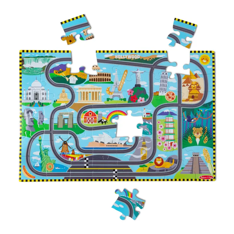 Race Around The World Train Tracks Floor Puzzle – 48-Piece Global Exploration Mat 1