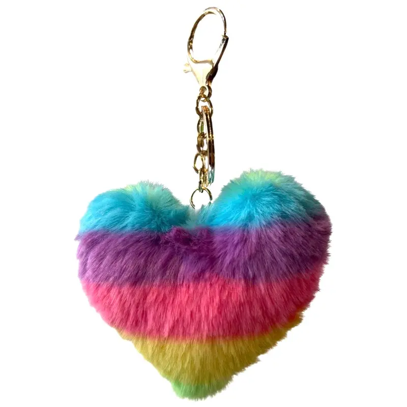 Rainbow-Print Plush Heart Keychain 1