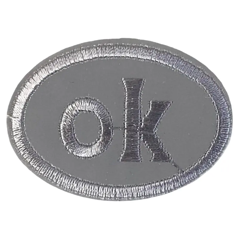 Reflective 'Ok' Oval Iron-On Patch – High-Visibility Text Emblem 1