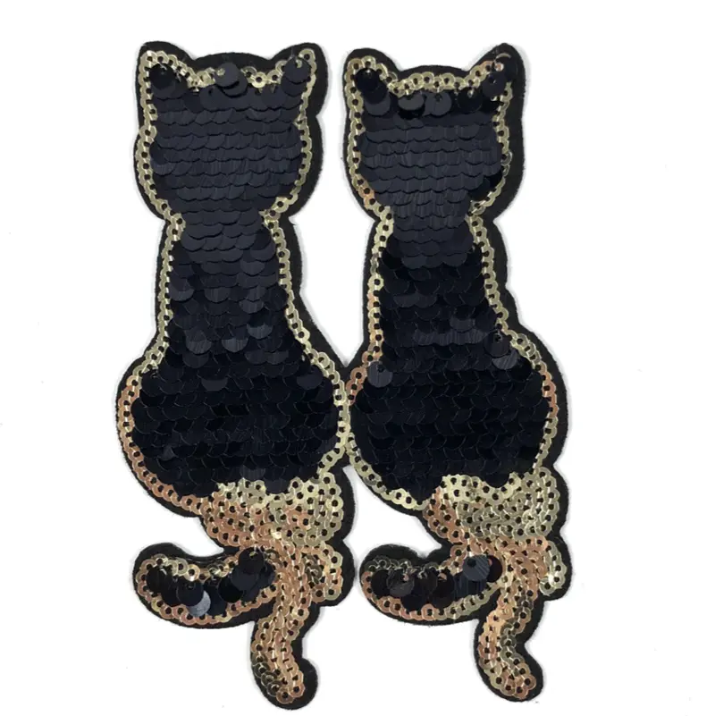 Reversible Cat Patch With Black And Silver Sequins 1