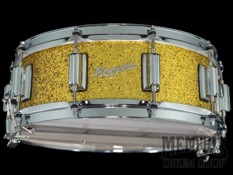 Rogers Dyna-Sonic 14X5 Snare Drum – Gold Sparkle Lacquer Finish With Beavertail Lugs 1