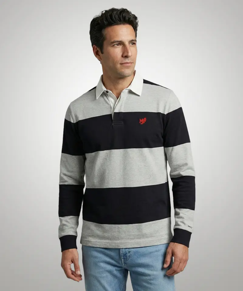 Rugby-Style Striped Top In Medium Grey Melange 1