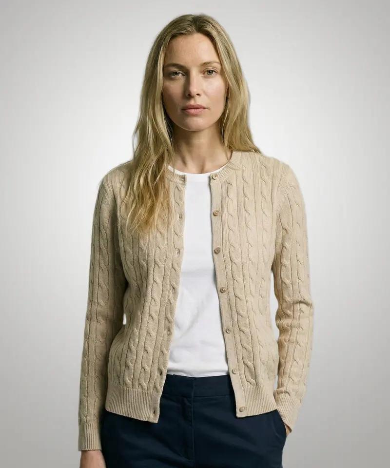 Sand Cotton-Cashmere Cable-Knit Waistcoat 1