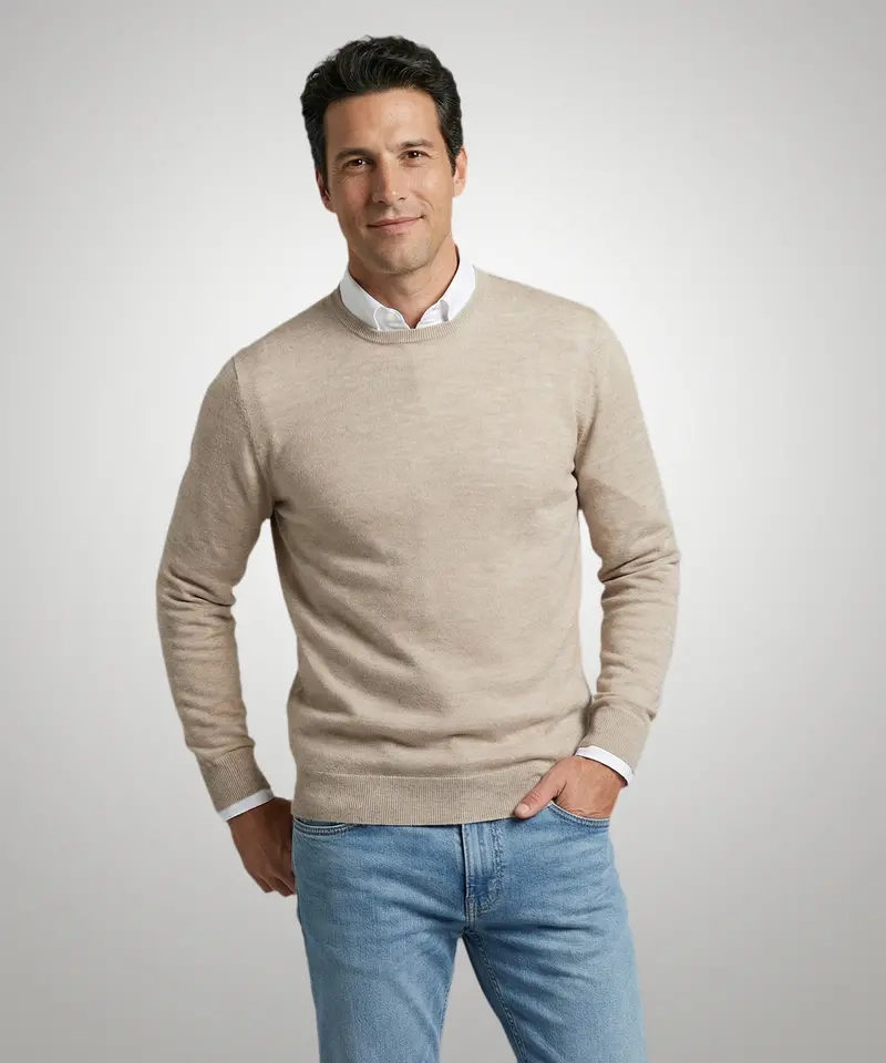 Sand Extra-Fine Merino Wool Crewneck Sweater 1