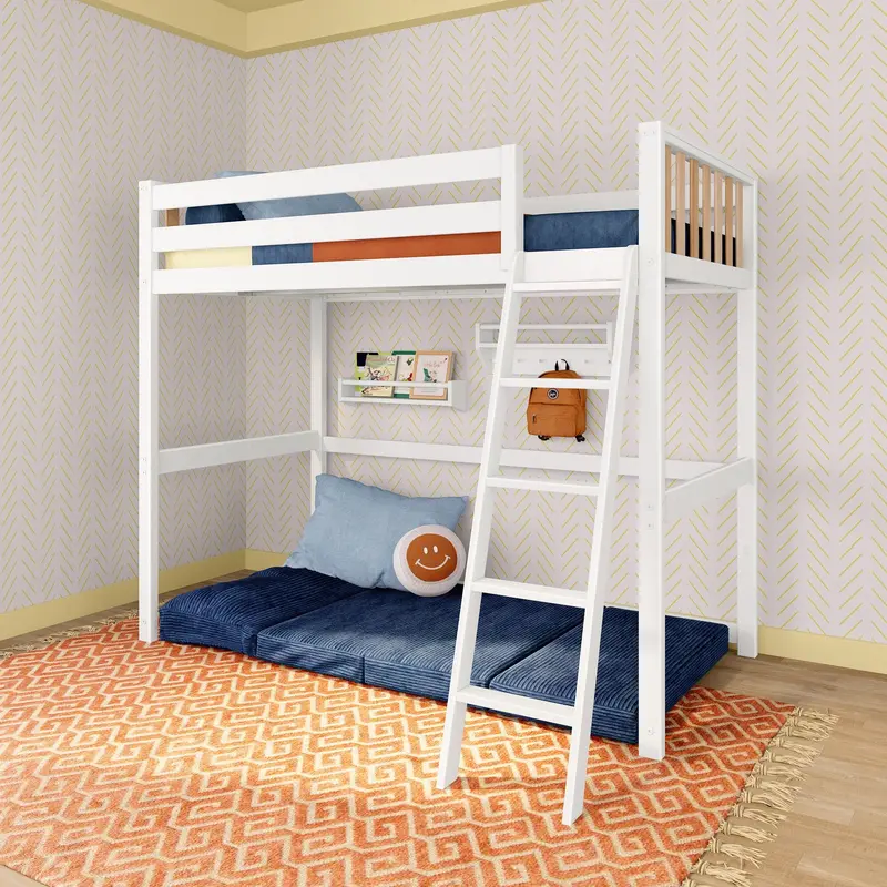Scandinavian-Style Twin Loft Bed With Desk And Storage (Bundle) 2