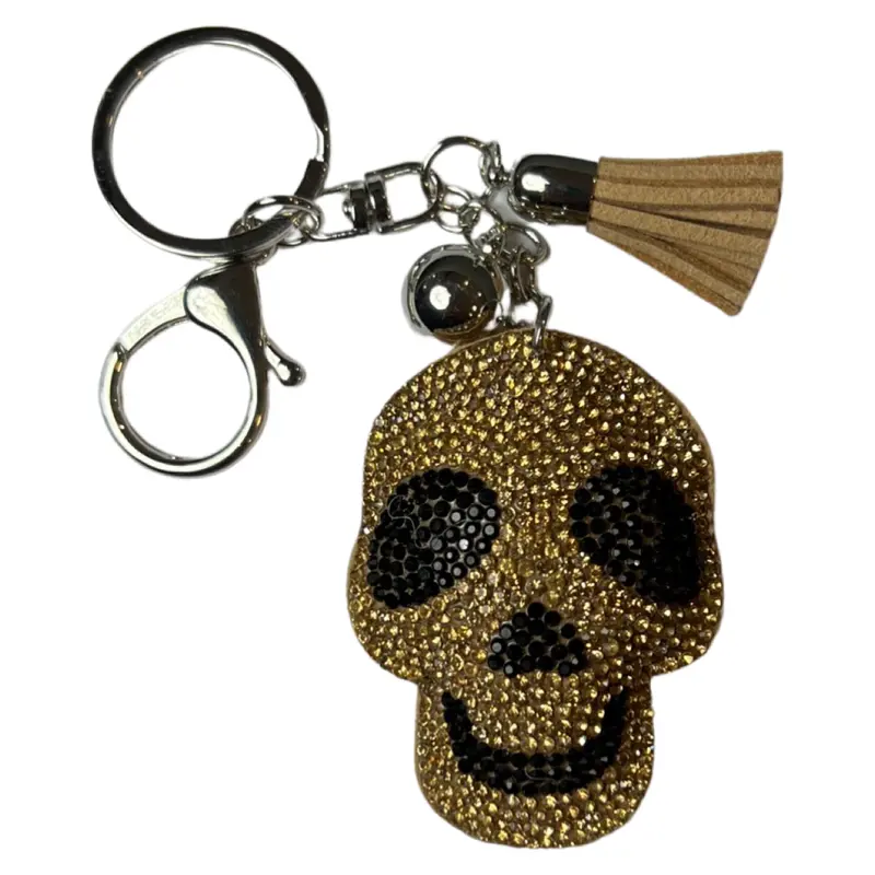 Skull Keychain With Gold And Black Rhinestones 1