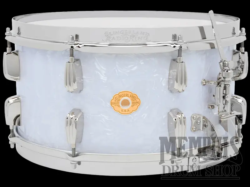 Slingerland 14X7 Radio King Solid Maple Snare – White Marine Pearl Finish 1