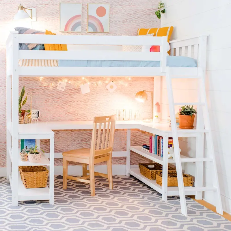 Space-Saving Twin Loft Bed With Wraparound Desk And Shelving 1