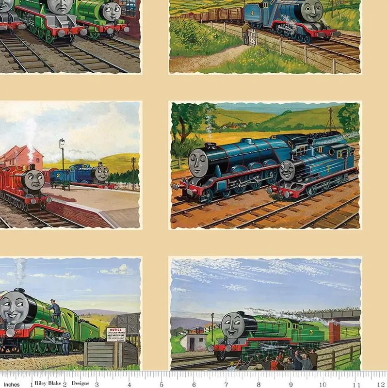 Thomas & Friends 80Th Anniversary Art Grid Fabric In Flax 1
