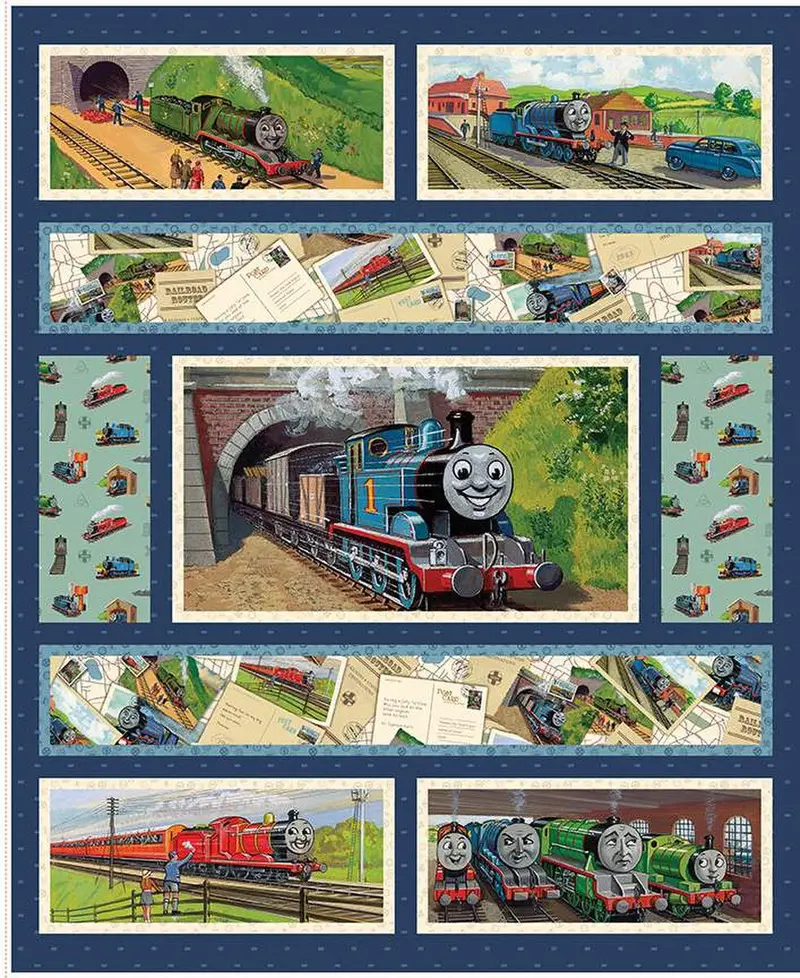 Thomas & Friends 80Th Anniversary Panel Fabric Featuring Full-Scene Design 1