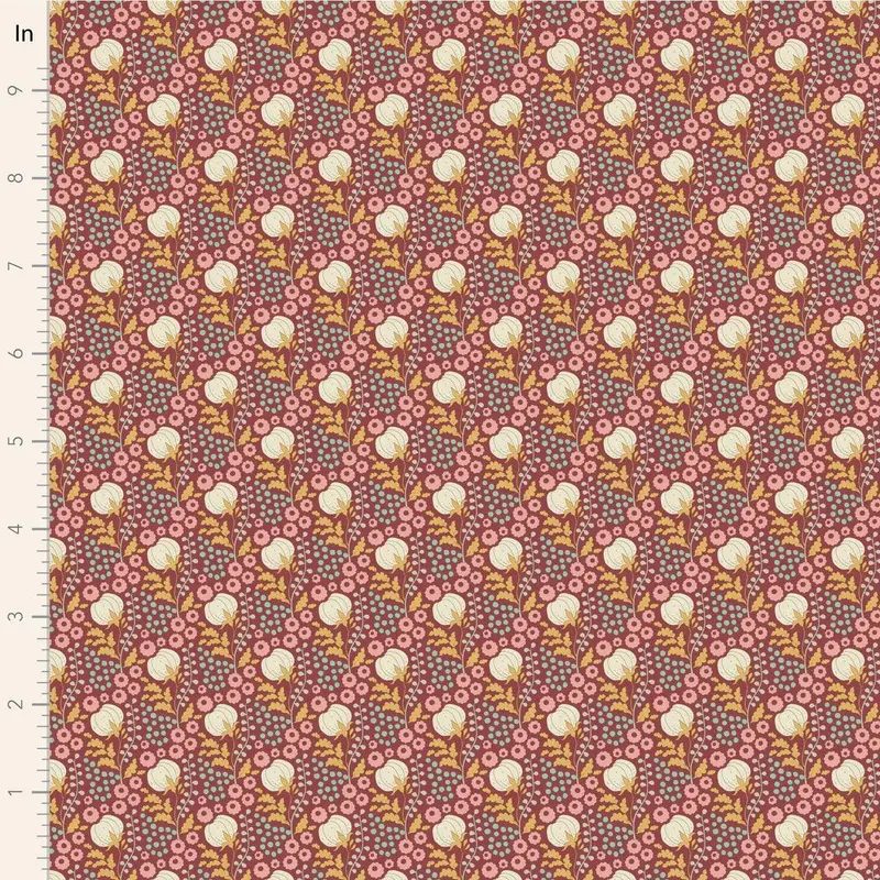 Tilda Sanctuary Cottonfield Fabric In Maroon 1
