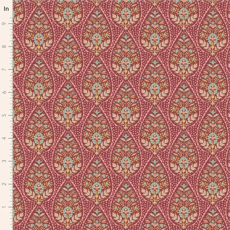 Tilda Sanctuary Fabric – Adina Print In Maroon 1