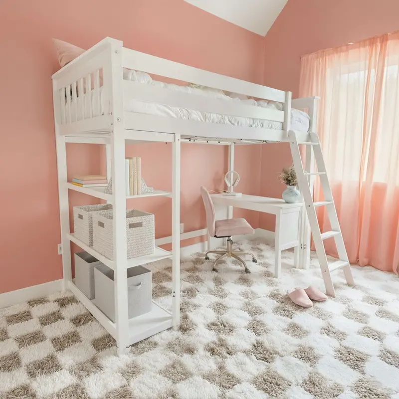 Twin Loft Bed With Built-In Bookshelf And Work Desk 1