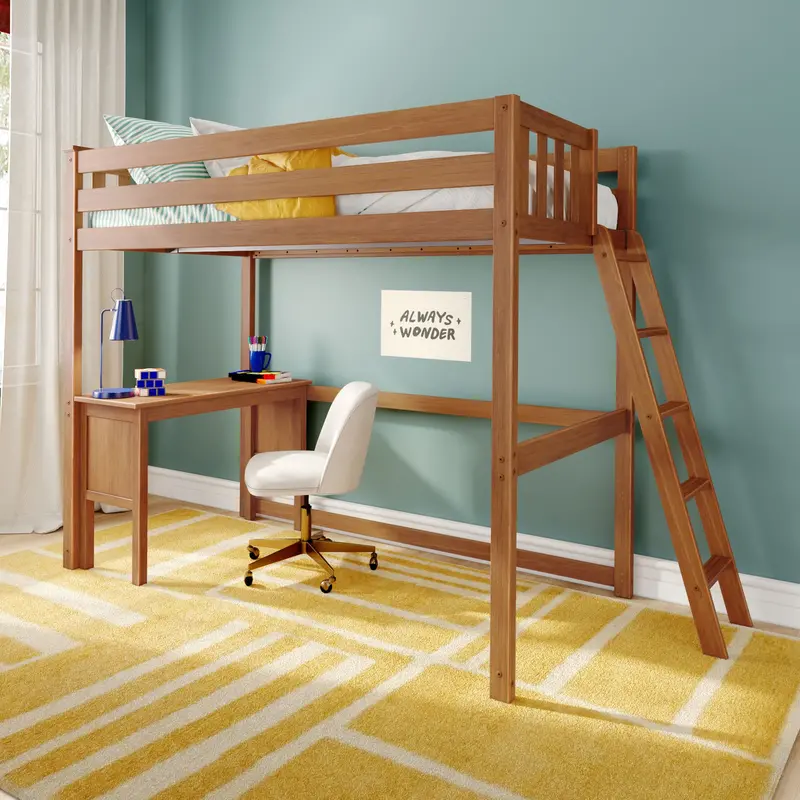 Twin Loft Bed With End-Mounted Desk And Integrated Ladder 1