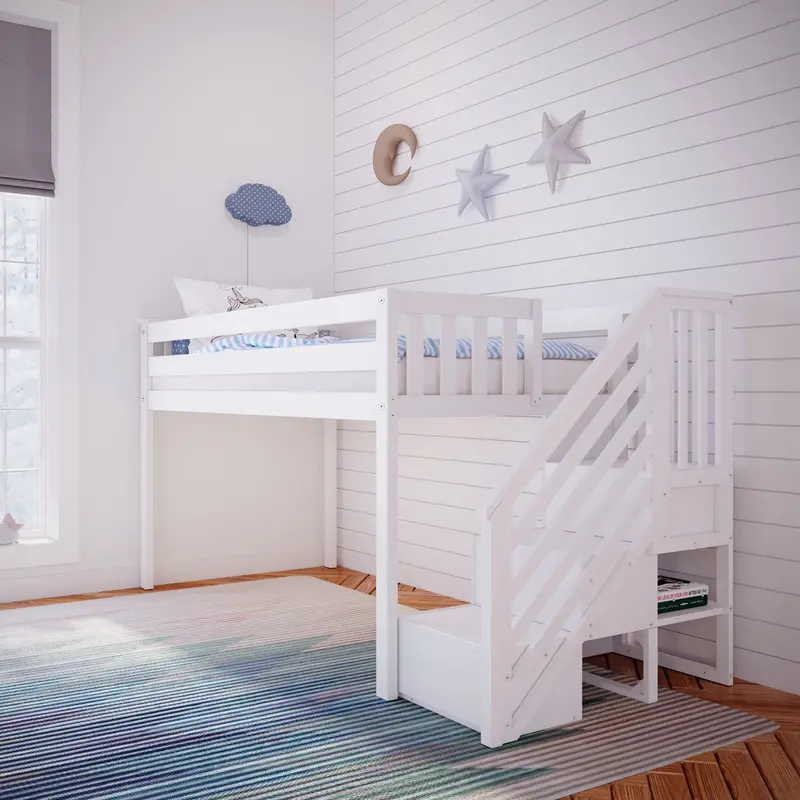 Twin Low Loft Bed With Built-In Staircase And Minimalist Profile 1