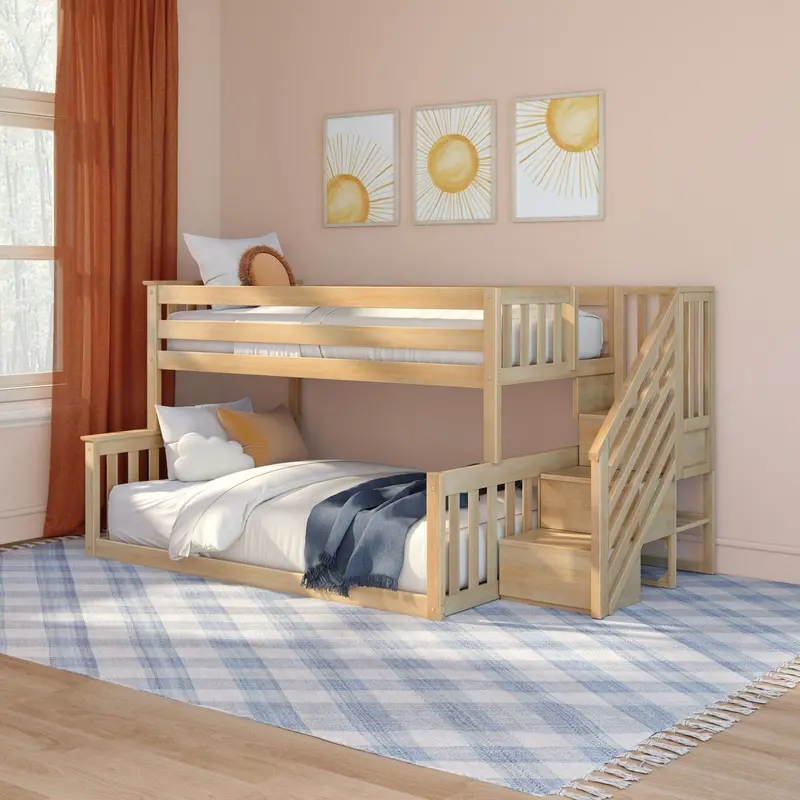 Twin-Over-Full Low Bunk Bed With Step-Style Staircase 3