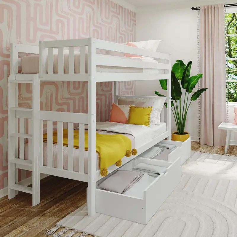 Twin-Over-Twin Bunk Bed With Built-In Storage Drawers And End-Mounted Ladder 1