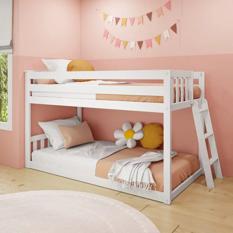 Twin-Over-Twin Low Bunk Bed With End-Mounted Ladder 1