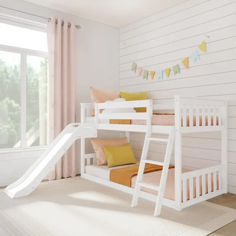 Twin-Over-Twin Low Bunk Bed With Playful Slide 1