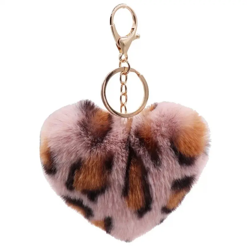 Vintage Rose Leopard-Print Heart Plush Bag Charm 1