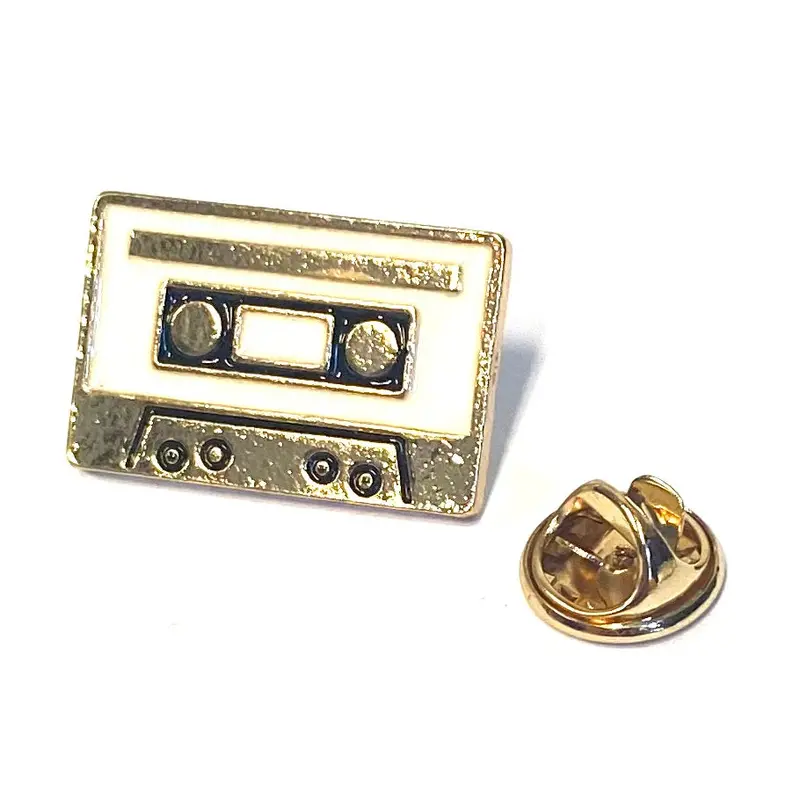 White Cassette Tape Enamel Pin – Retro Design 1