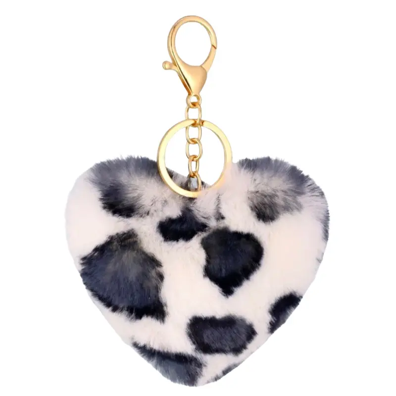 White & Gray Leopard-Print Heart Plush Bag Charm 1