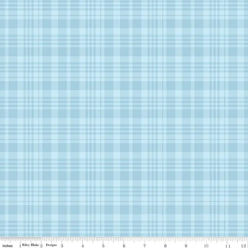 Winnie The Pooh Plaid Cotton Fabric In Soft Blue 1